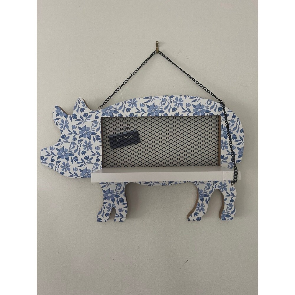 NEW Blue Floral Country Pig with hanging Shelf